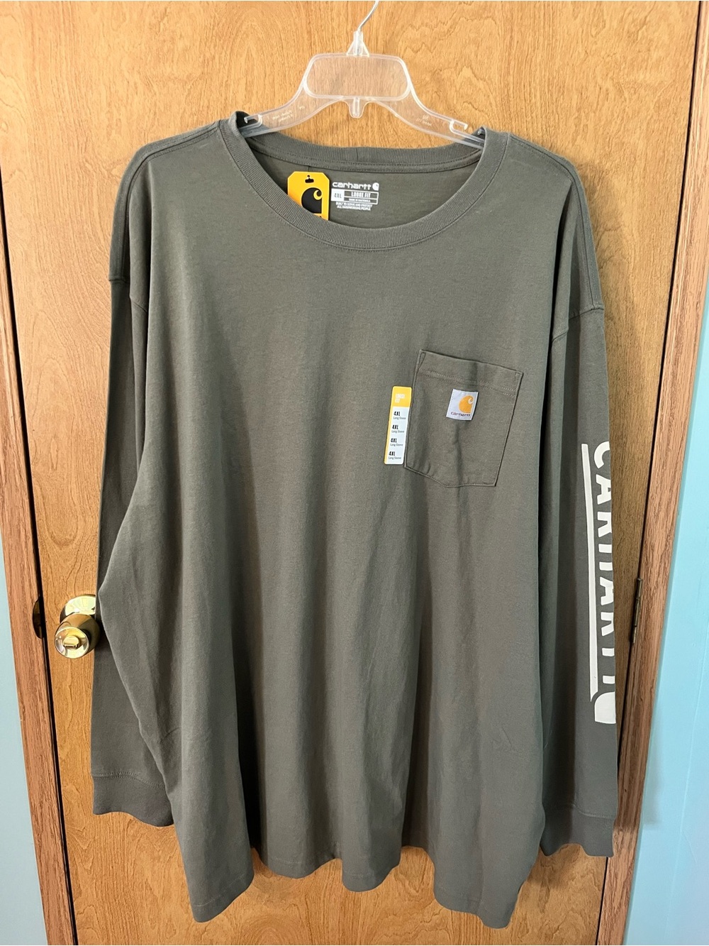 Carhartt Men’s Olive Green Long Sleeve Pocket Tee With Sleeve Logo Size 4XL NWT